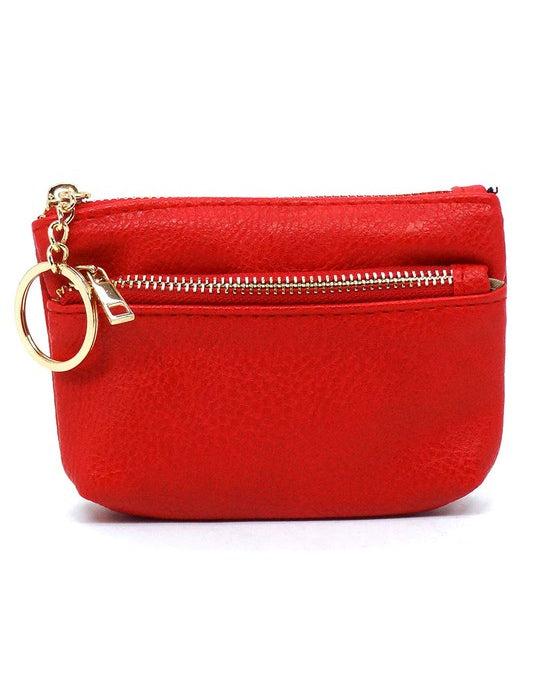 Women's Faux Leather Zip Top Keychain Coin Purse