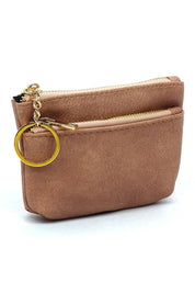 Women's Faux Leather Zip Top Keychain Coin Purse