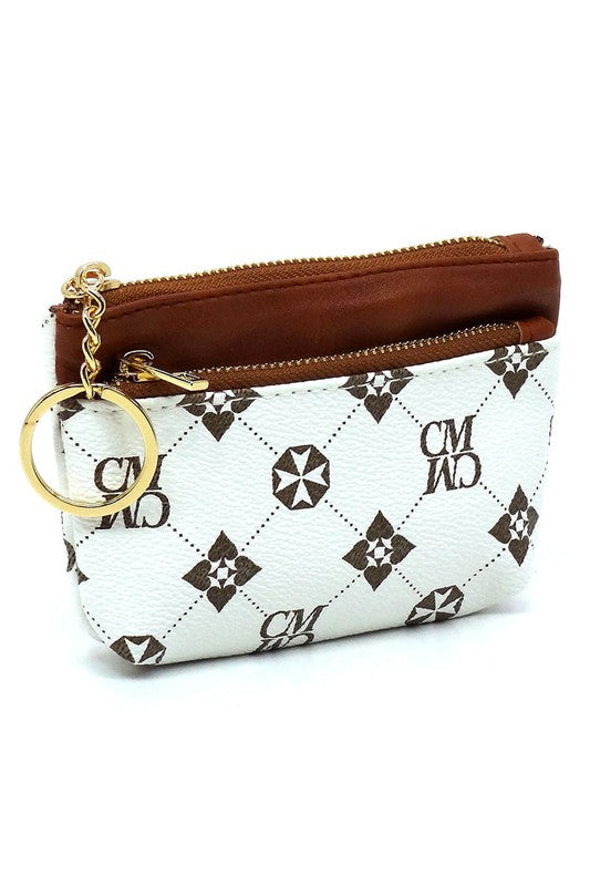 Women's Faux Leather Monogram Keychain Coin Purse