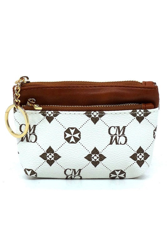 Women's Faux Leather Monogram Keychain Coin Purse