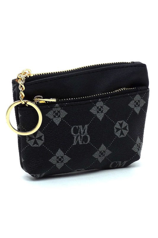 Women's Faux Leather Monogram Keychain Coin Purse