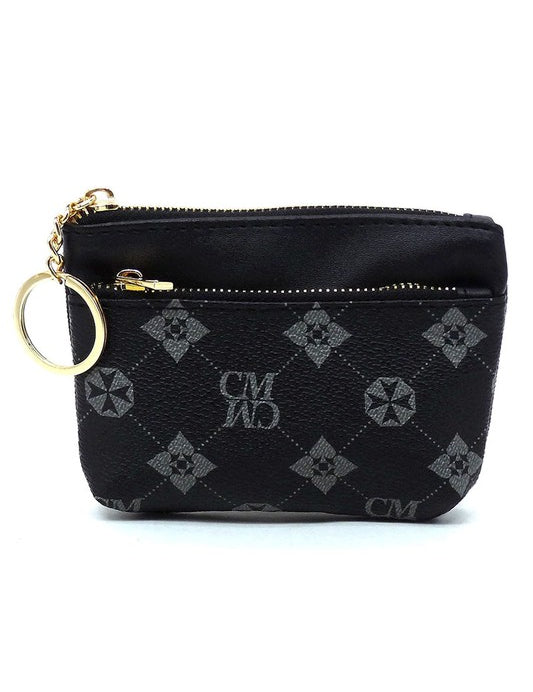 Women's Faux Leather Monogram Keychain Coin Purse