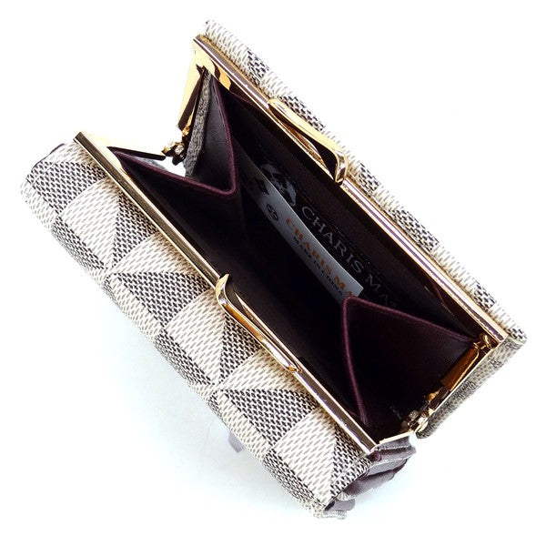 Women's Faux Leather Kiss Lock Tri-fold Wallet