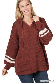 Women's Oversized Hooded Popcorn Sweater with Pockets