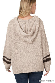 Women's Oversized Hooded Popcorn Sweater with Pockets