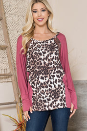 Women's Loose Fit Leopard Sequin Dolman Knit Top