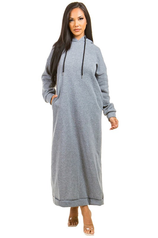 SEXY LONG MAXI HOODIE DRESS