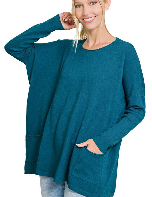 Women's Oversized Casual Sweater with Front Pocket