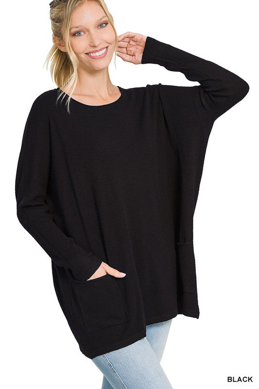 Women's Oversized Casual Sweater with Front Pocket