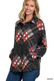 Women's Loose Fit Jacquard Plaid Shacket with Pockets