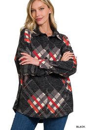 Women's Loose Fit Jacquard Plaid Shacket with Pockets