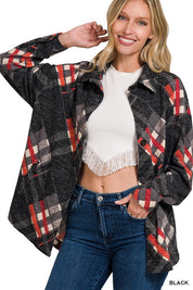 Women's Loose Fit Jacquard Plaid Shacket with Pockets