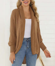 Women's Loose Fit Khaki Contrast Knit Cardigan