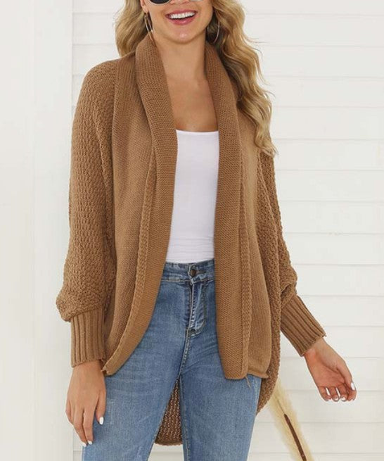 Women's Loose Fit Khaki Contrast Knit Cardigan