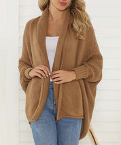 Women's Loose Fit Khaki Contrast Knit Cardigan