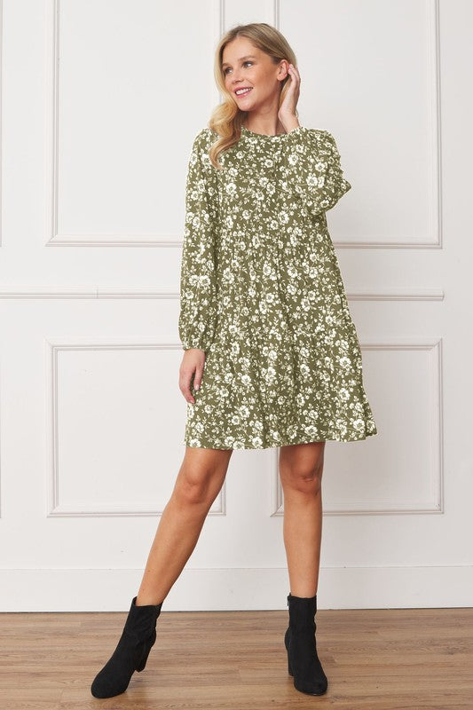 Women's Floral Crew Neck Midi Dress