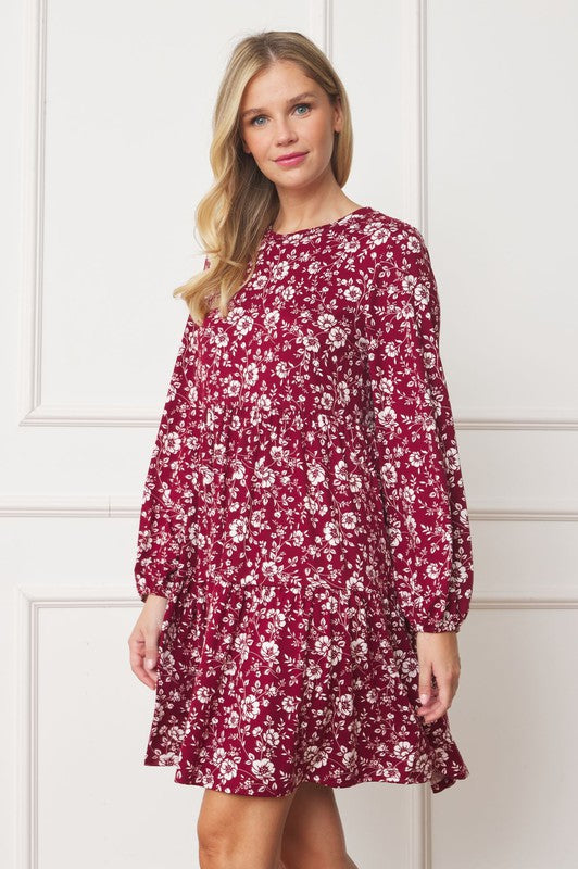 Women's Floral Crew Neck Midi Dress