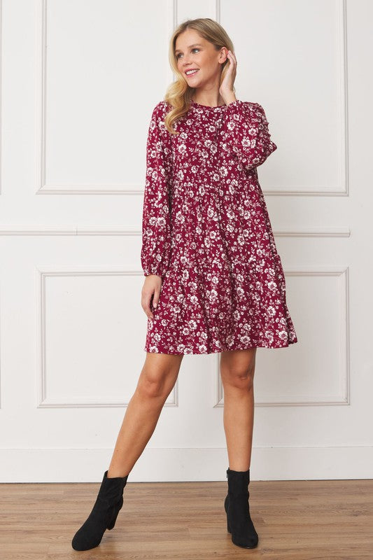 Women's Floral Crew Neck Midi Dress