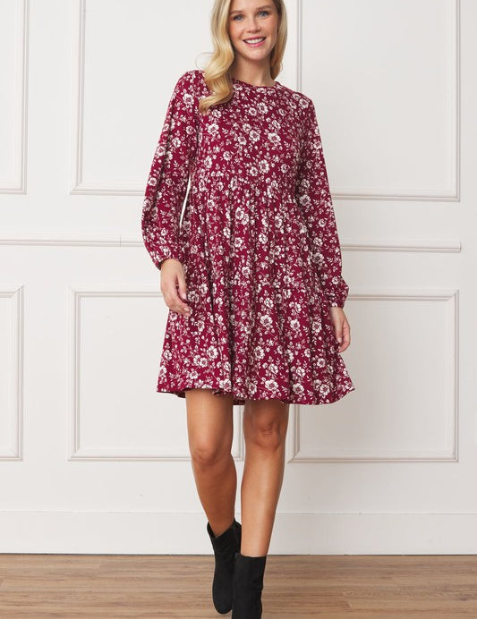 Women's Floral Crew Neck Midi Dress