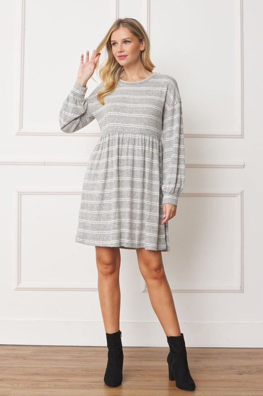 Women's Stripe Bishop Sleeve Mini Dress