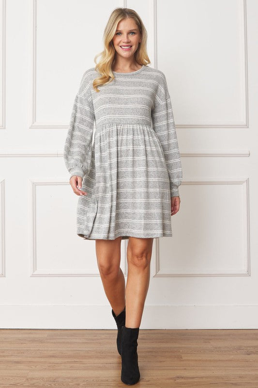 Women's Stripe Bishop Sleeve Mini Dress