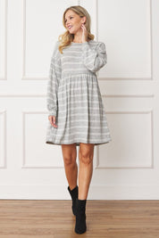 Women's Stripe Bishop Sleeve Mini Dress