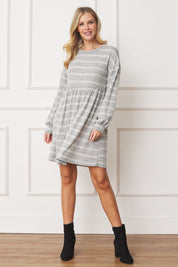 Women's Stripe Bishop Sleeve Mini Dress