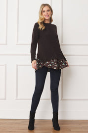 Women's Layered Floral Tulip Hem Accent Top