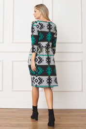 Women's Tribal Drawstring Blouson Midi Dress