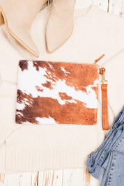 Women's Faux Fur Cow Print Clutch Bag