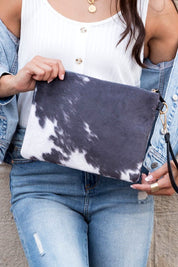 Women's Faux Fur Cow Print Clutch Bag