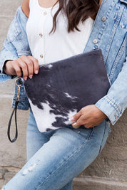 Women's Faux Fur Cow Print Clutch Bag