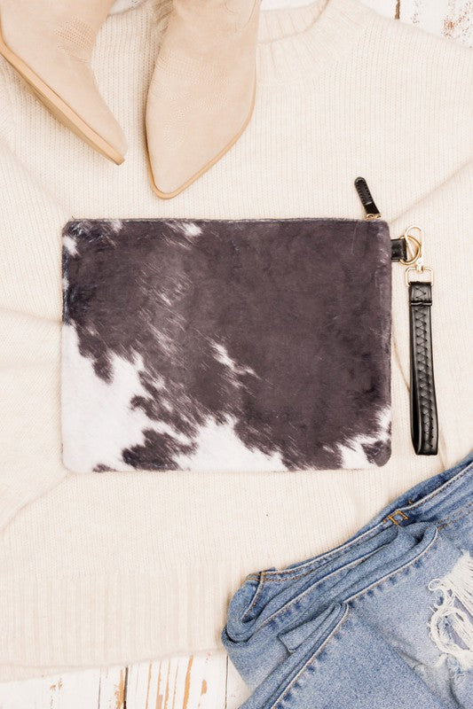 Women's Faux Fur Cow Print Clutch Bag