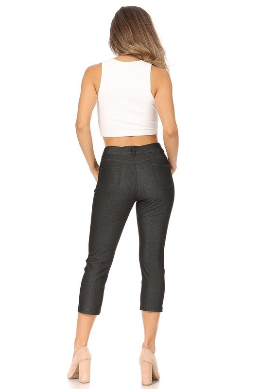 Women's Stretchy Pull-Up Capri Jeggings with Pockets