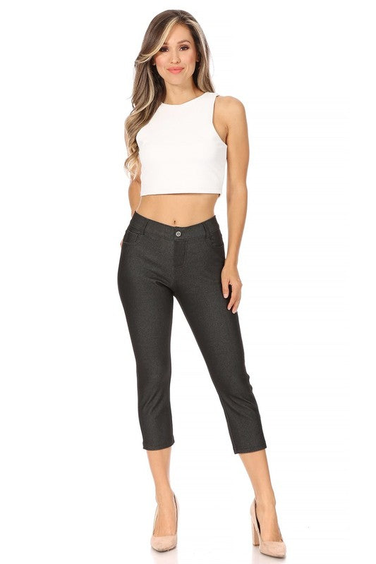 Women's Stretchy Pull-Up Capri Jeggings with Pockets