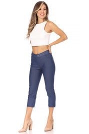 Women's Stretchy Pull-Up Capri Jeggings with Pockets