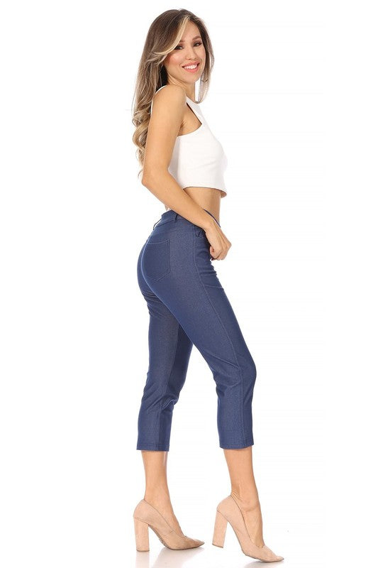 Women's Stretchy Pull-Up Capri Jeggings with Pockets