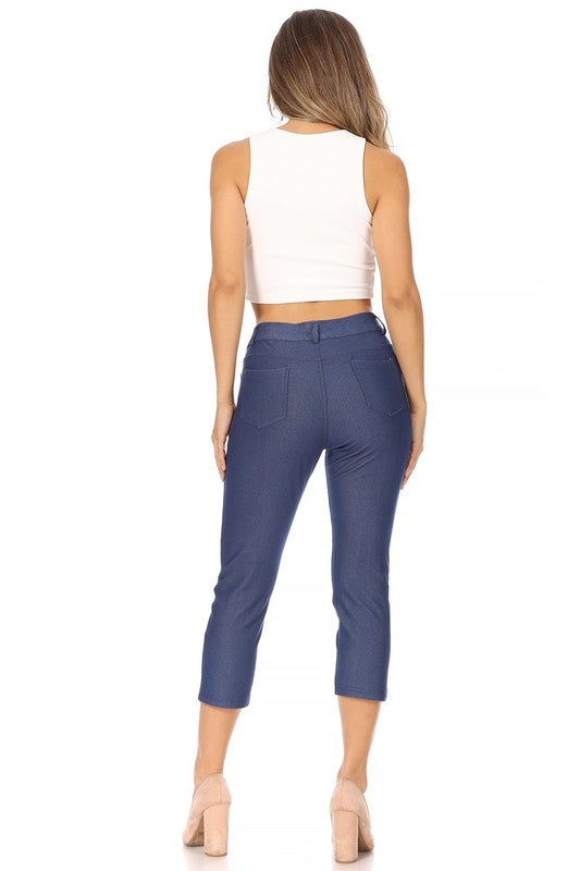 Women's Stretchy Pull-Up Capri Jeggings with Pockets