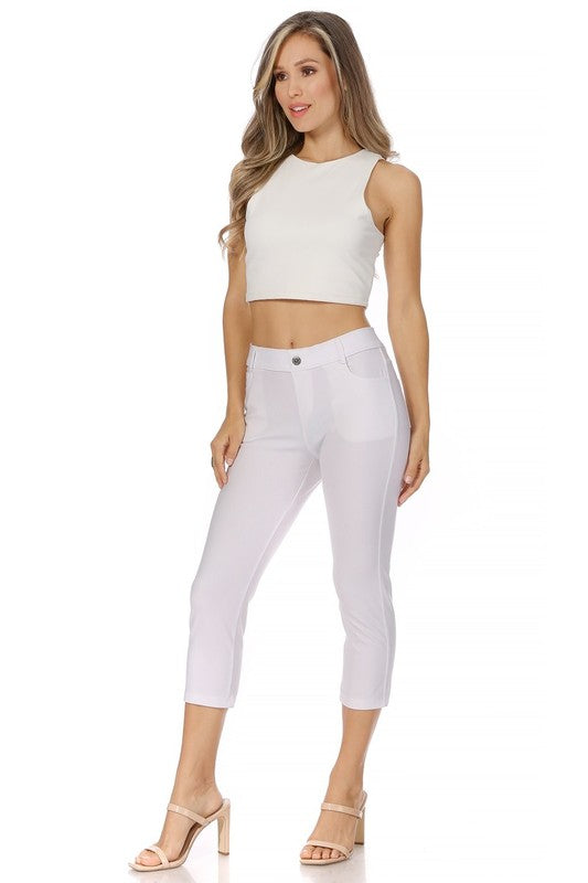 Women's Stretchy Pull-Up Capri Jeggings with Pockets