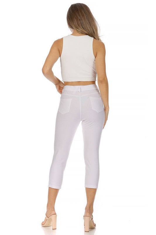 Women's Stretchy Pull-Up Capri Jeggings with Pockets