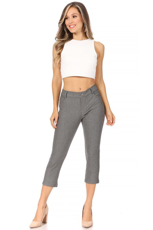 Women's Stretchy Pull-Up Capri Jeggings with Pockets