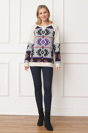 Women's V Stitch Tribal Contrast Knit Tunic