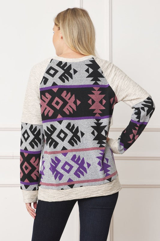 Women's Plus V Stitch Tribal Contrast Tunic