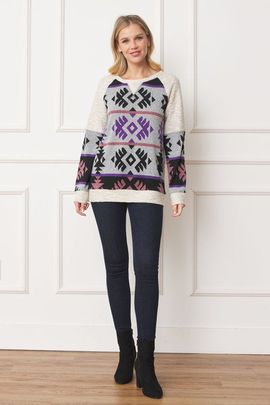 Women's Plus V Stitch Tribal Contrast Tunic