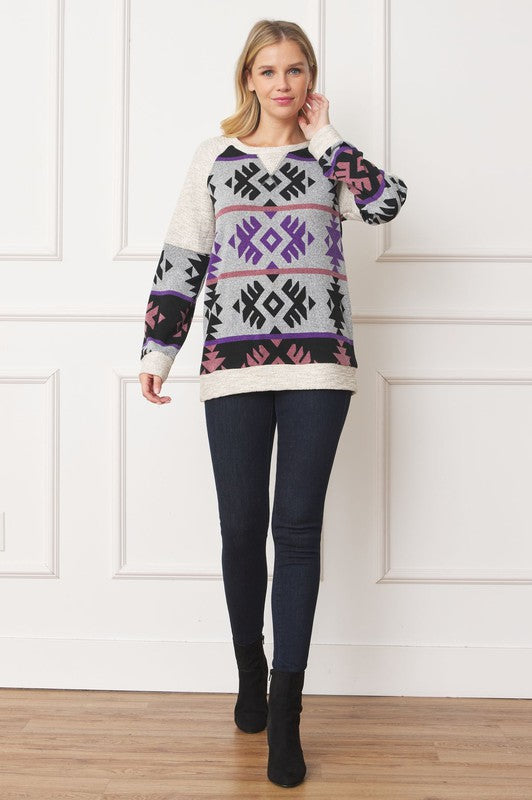 Women's V Stitch Tribal Contrast Knit Tunic