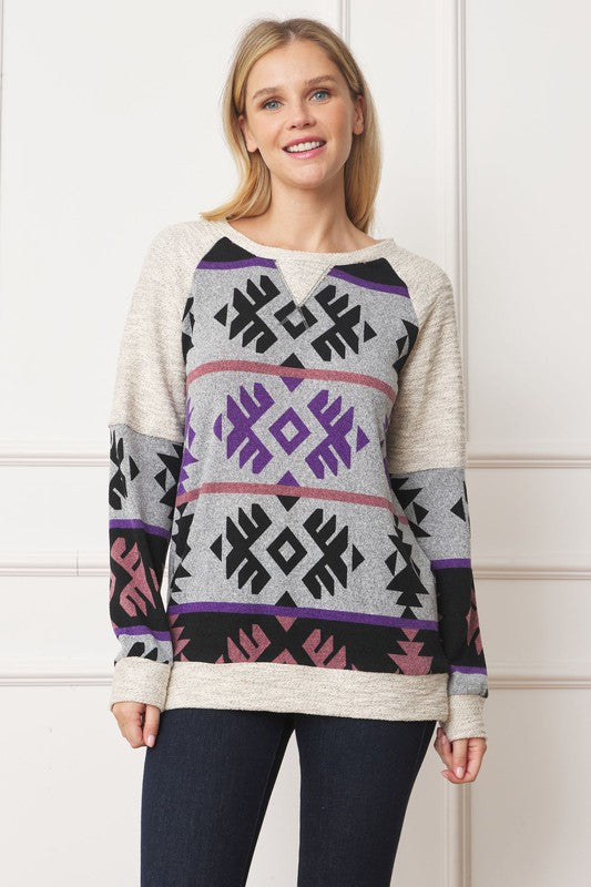 Women's Plus V Stitch Tribal Contrast Tunic