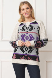 Women's Plus V Stitch Tribal Contrast Tunic