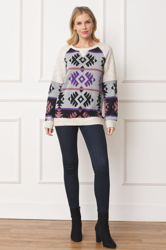 Women's V Stitch Tribal Contrast Knit Tunic