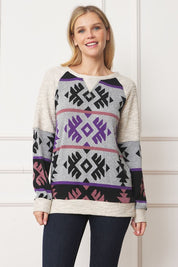 Women's V Stitch Tribal Contrast Knit Tunic