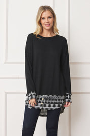 Women's Plus Mock Layered Tunic with Button Detail